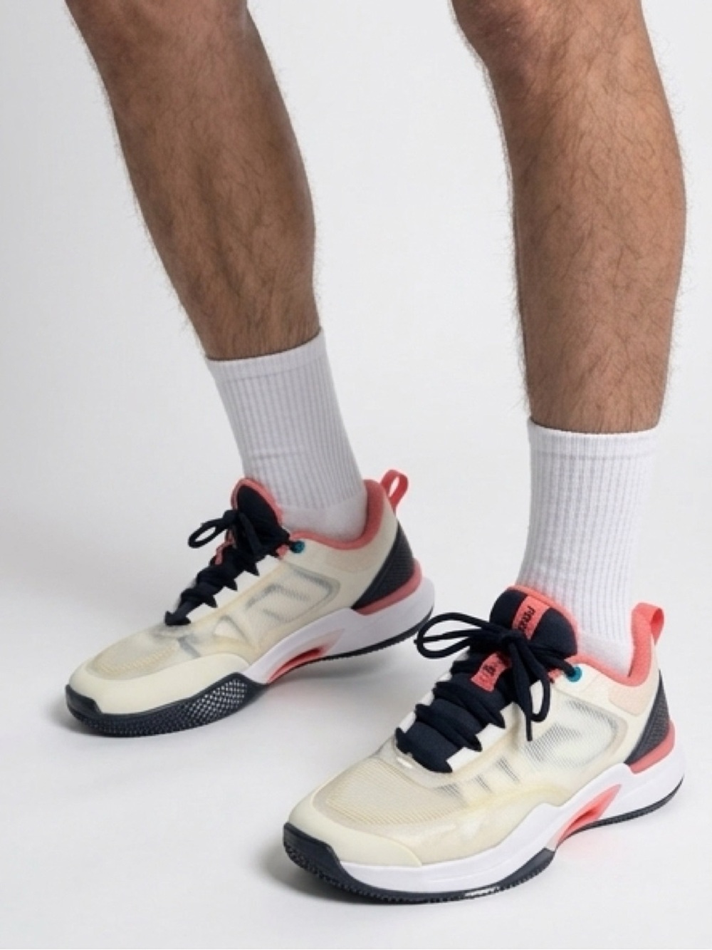 Men Wilson Sporty White and Coral Sneakers with Navy Accents